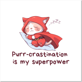 Cute Cat Lover T-Shirt Purr-crastination is my Superpower Tee Gift For Cat Mom Funny Cat T Shirt For Cat Dad Shirt Kawaii Cat Lover Gift Posters and Art